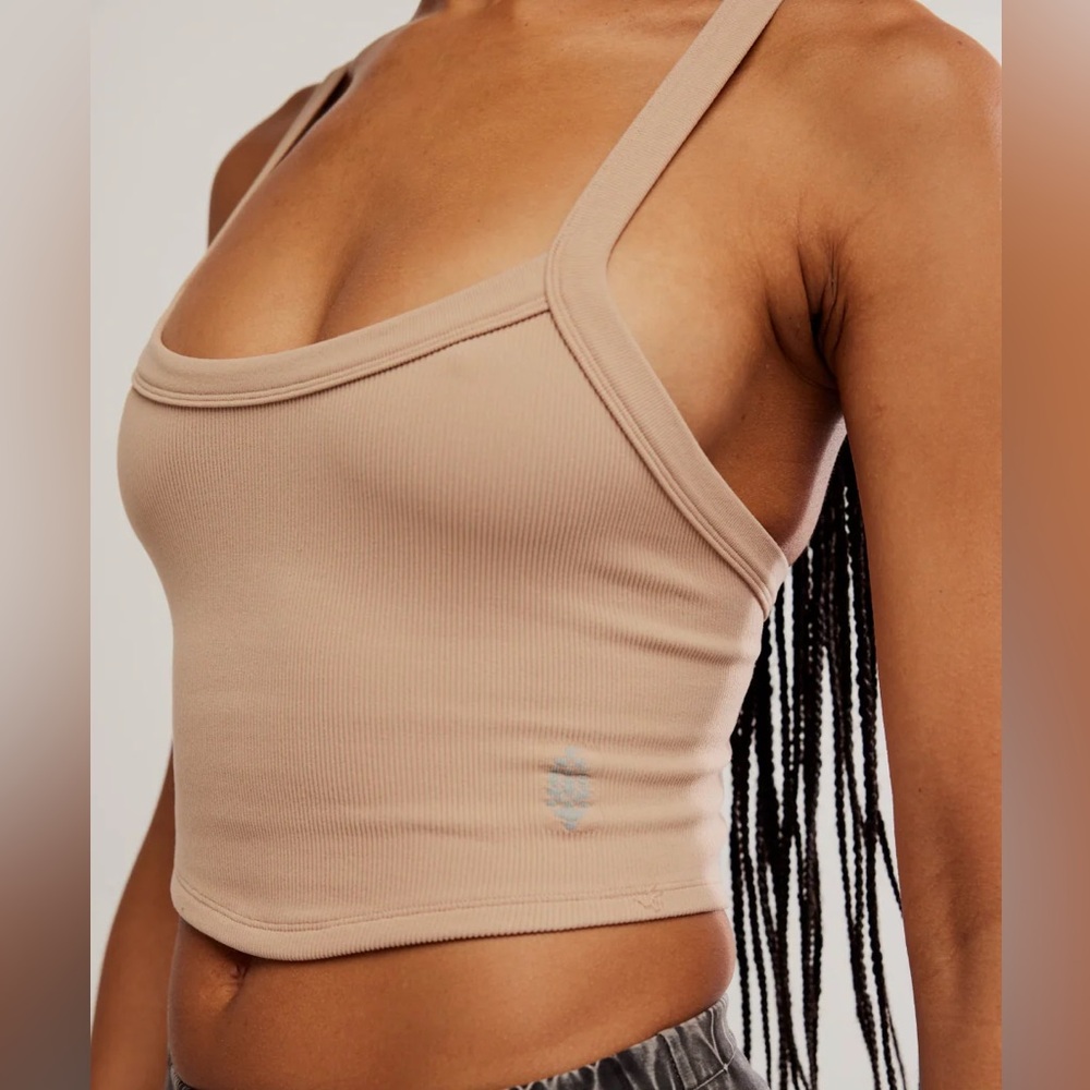 Free People Movement All Clear Beige Ribbed Crop Tank